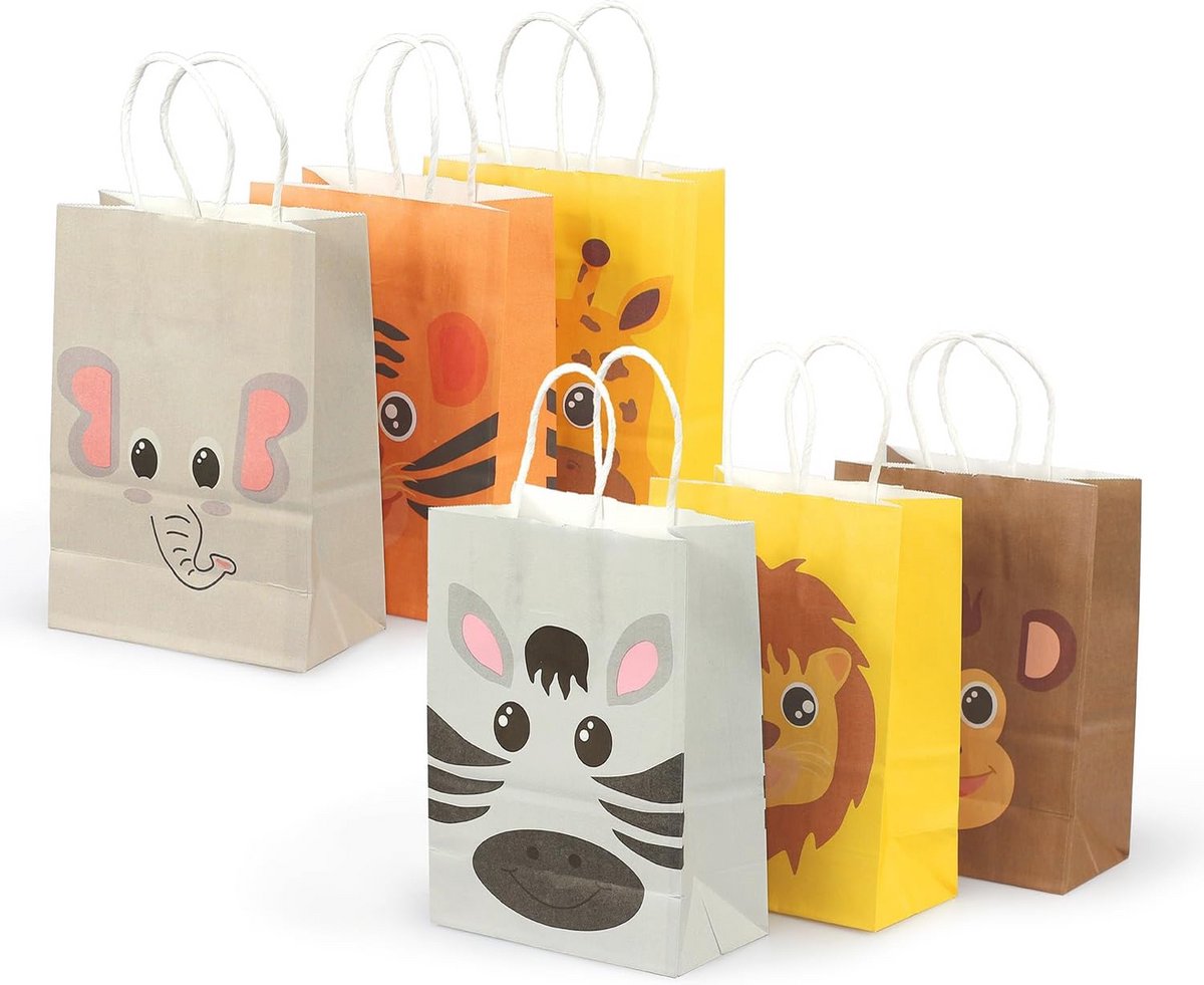 Handout tassen met handvat - Dieren - 24 stuks - Stevig papier - Traktatietassen