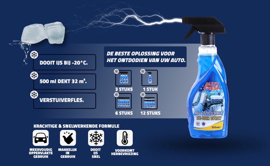 AutoFresh de-icer spray: ideaal voor uw auto, snelwerkend, 500 ml.