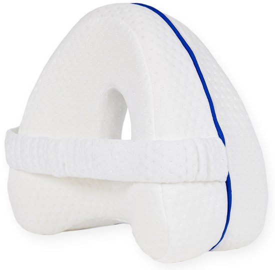 Loti Kniekussen voor in bed - Orthopedisch Kniekussen met band - Ergonomisch Beenkussen - Houding Correctie – Zijslaapkussen – Traagschuim - Zijslaper - Kussen Benen – Hart Vorm