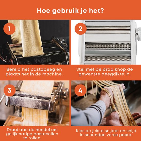 Machine à pâtes YUGN Faites vos propres pâtes - Recettes de pâtes telles que les pâtes au pesto et les spaghettis à la bolognaise - Comprend une tasse et une pince de table interchangeables et des pieds en caoutchouc - eBook gratuit