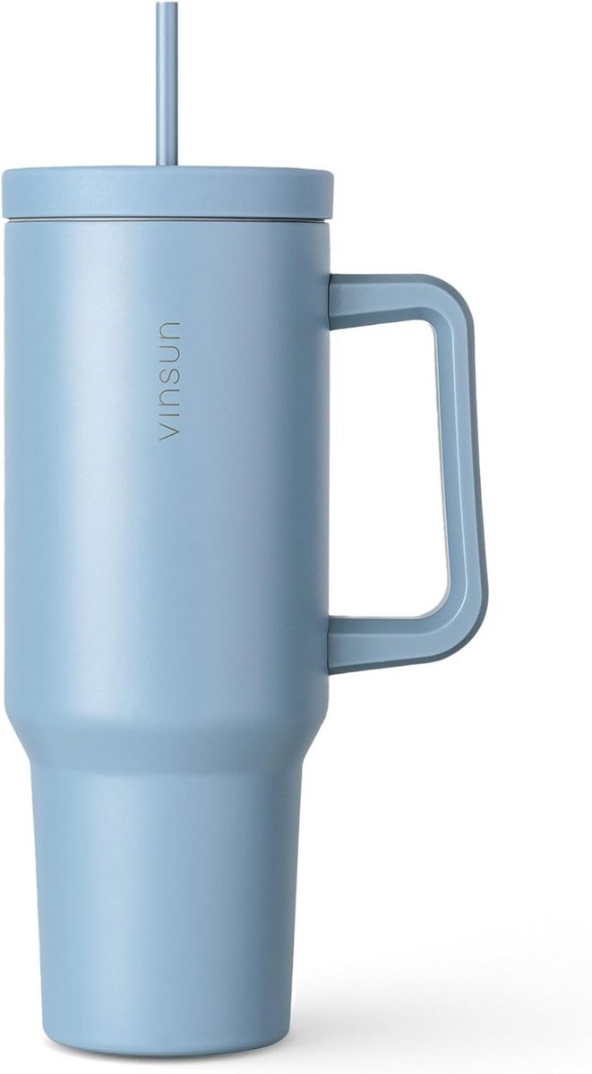 Grote Isolerende Drinkbeker 1200 ml met Deksel, Rietje en Handvat voor Koffie en Koude Dranken