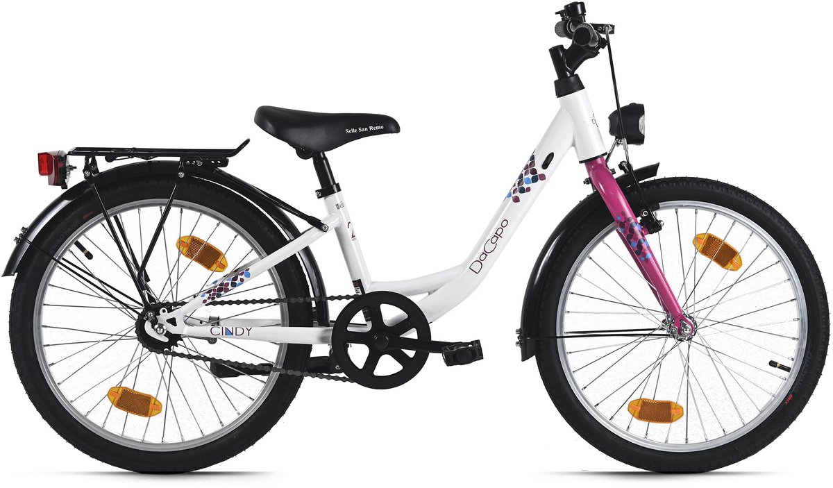 DaCapo kinderfiets 20" Cindy wit 1 versnelling FH 27 cm met verlichting – vanaf 6 jaar