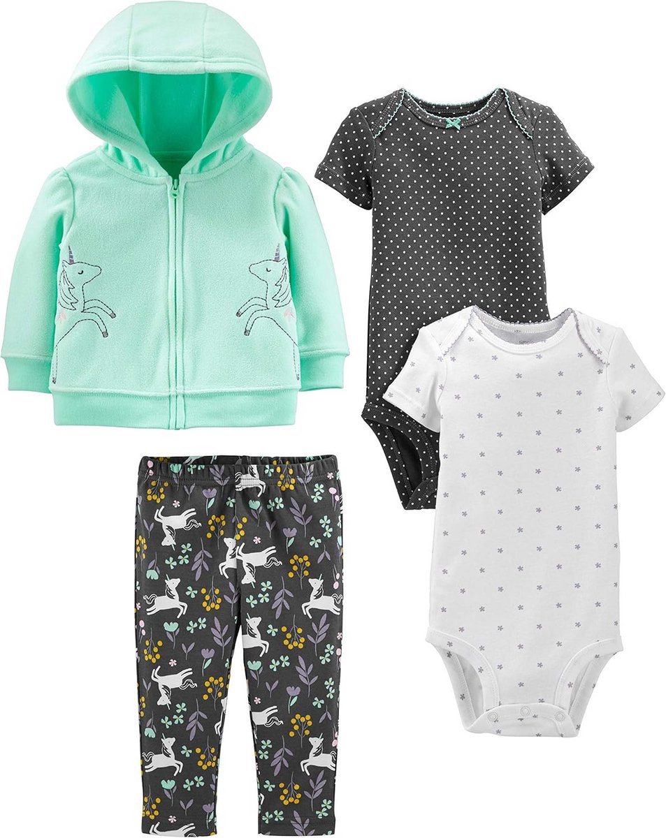 4-Delige Babymeisjes Set: Hoodie, Broek, Bodysuit en Meer | Diverse Prints | Maat Pasgeboren