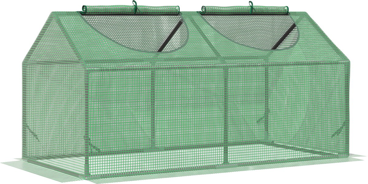 Bol.com Outsunny - Kas - met 2 halfronde ramen - 120L x 60B x 60H cm - Groen aanbieding