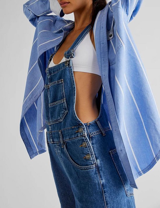 Vanchenl Dames Casual Losse Denim Tuinbroek Bib Verstelbare Jean Overalls Romper Jumpsuit Harembroeken, lichtblauw, XXL