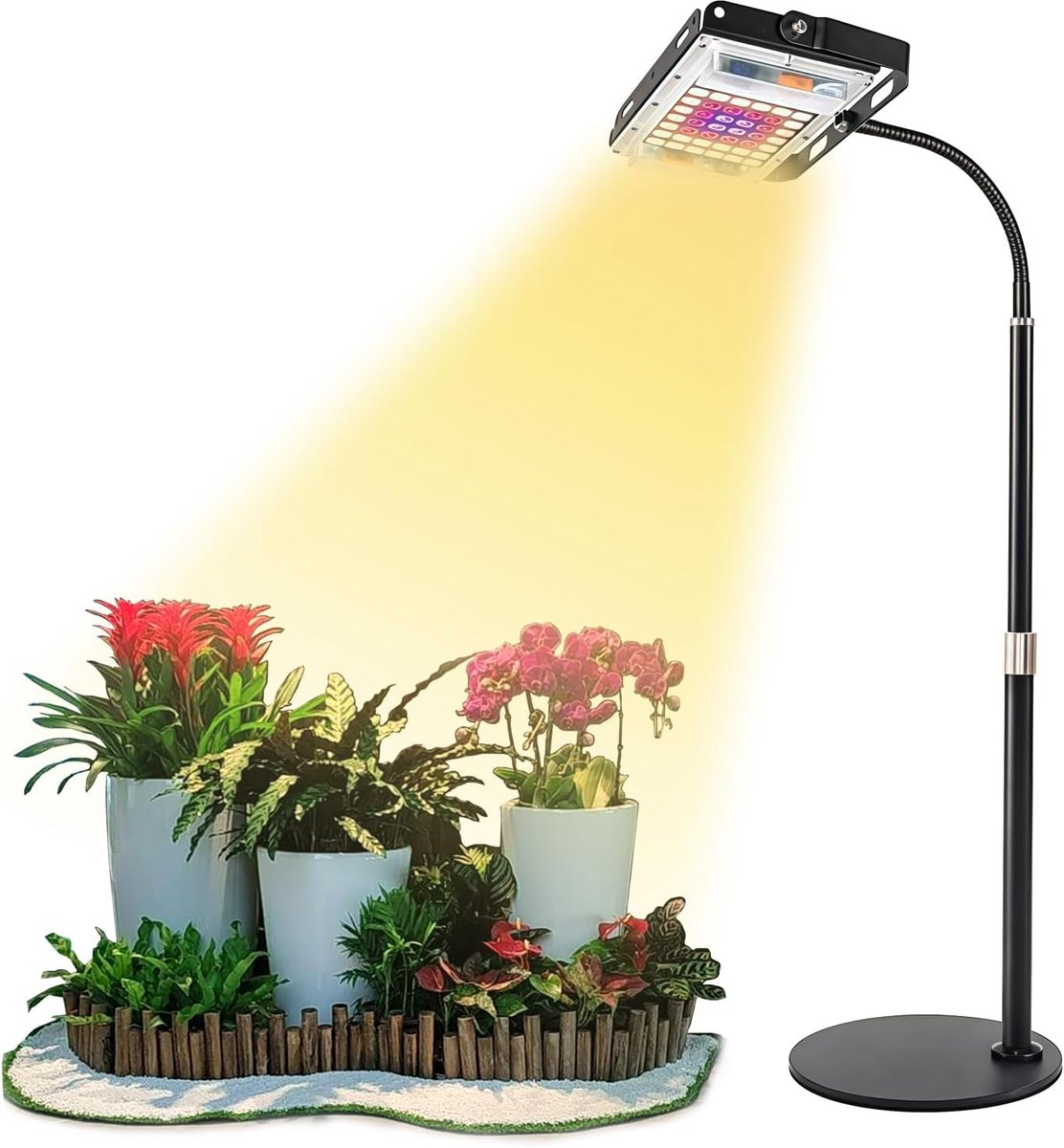 MUPOO LED Groeilamp Planten – Kweeklamp LED Full Spectrum 8W voor Binnen Planten – 6 Dimbare Helderheden, Auto Timer, Verstelbare Hoogte voor Zaailingen, Bloemen & Groenten – 1 Paneel