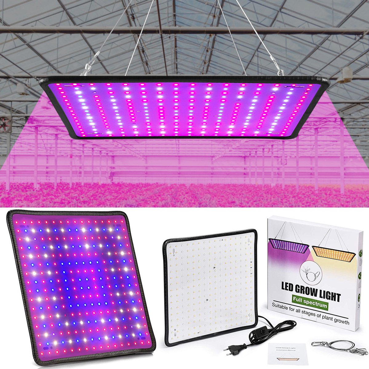 MUPOO Kweeklamp LED Full Spectrum – 256 LEDs Groeilamp 30W met Aan/Uit Schakelaar voor Binnen Planten, Zaailingen, Succulenten, Groenten & Bloemen – Hydroponics & Kas