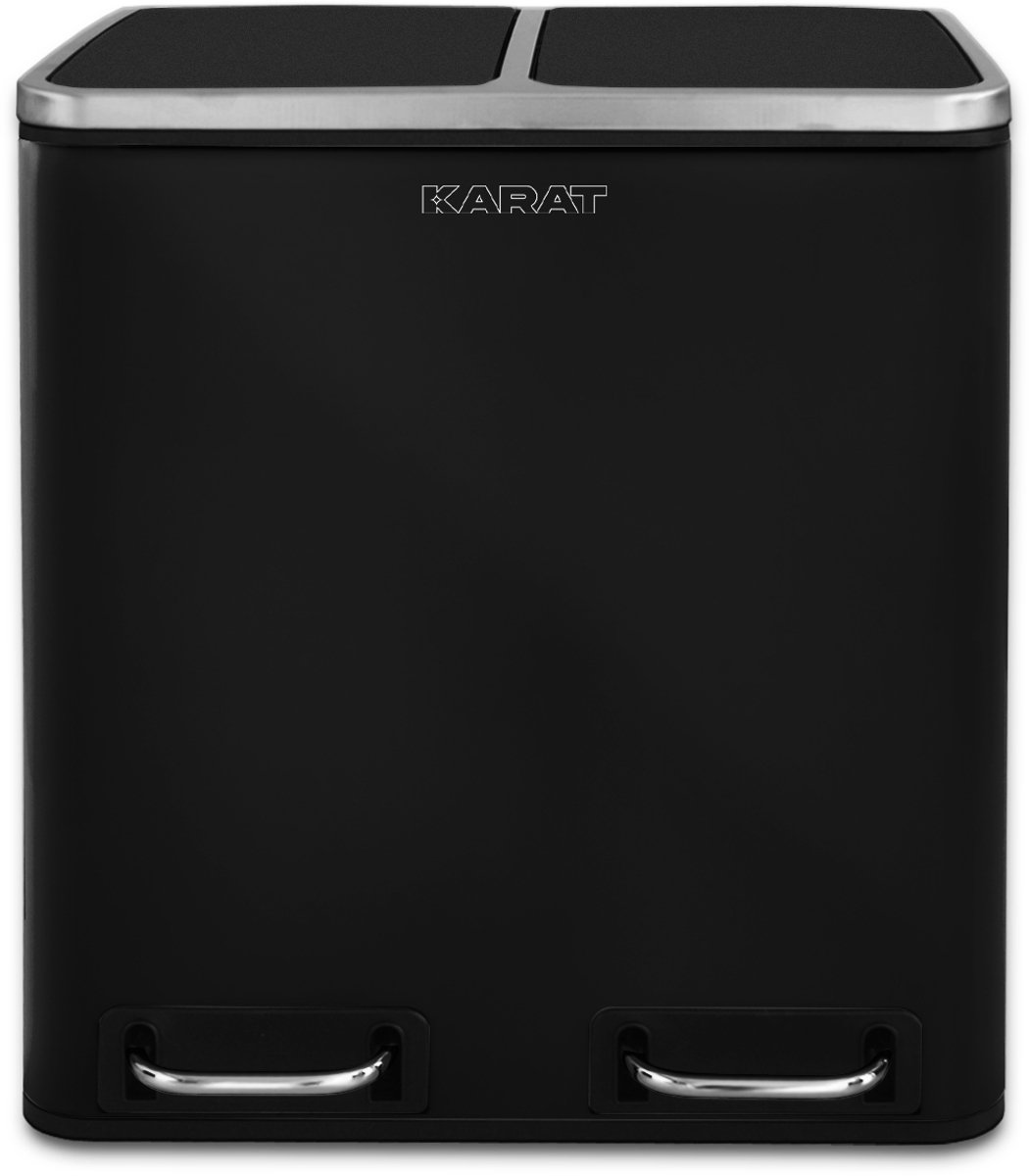 Floordirekt Afvalbak Keuken Felix - 2 × 30 L - Zwart - 2-Voudig Afvalscheidingssysteem - Pedaalemmer Keuken - Soft-Close & Luchtdicht - Kunststof Binnenemmer - Met Klapdeksel