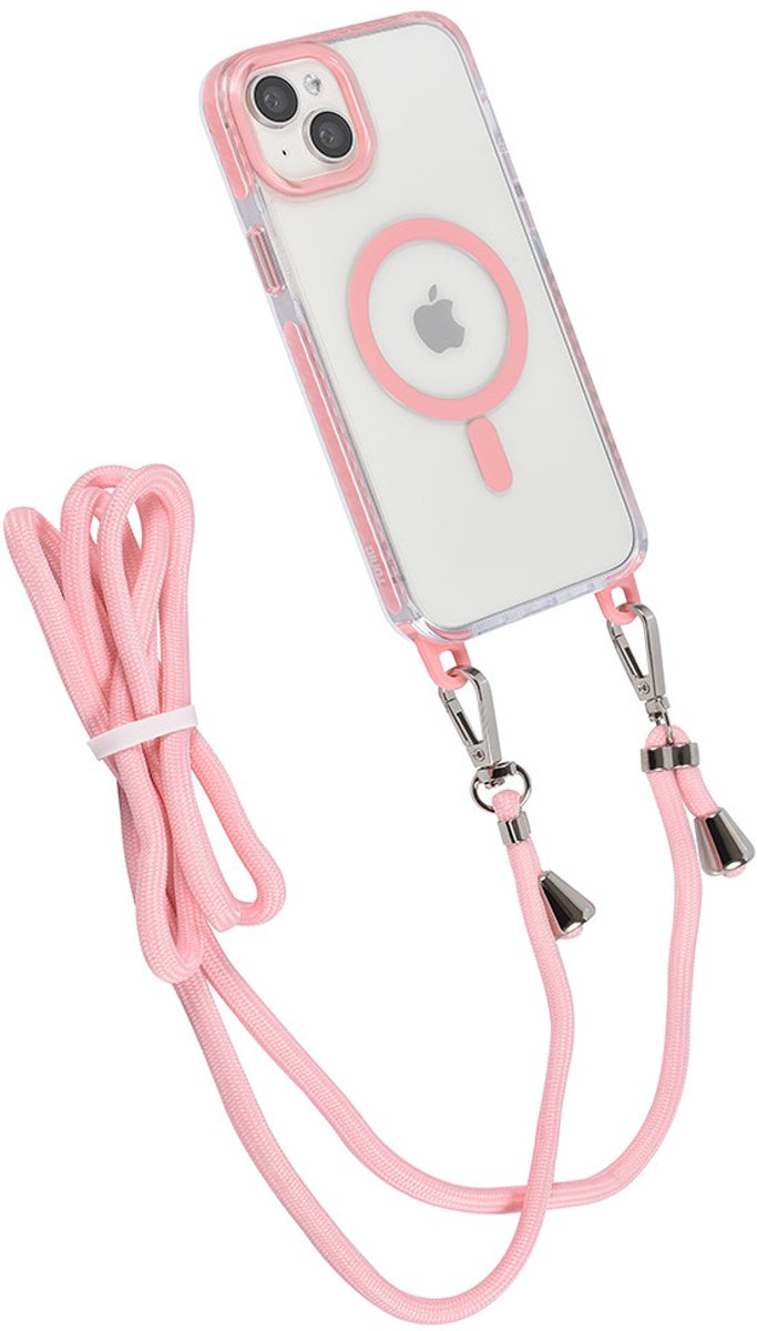 TUNIQ telefoonhoesje voor Apple iPhone 15 Plus - MagSafe backcover met koord - Roze