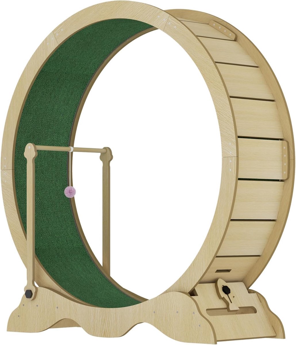 Katten Loopwiel - Looprad voor Kat - Wiel voor Katten - Kattenwiel - Cat Wheel - Stevig Hout - Maat L - 114 cm - Houtkleur -Tot 20 kg