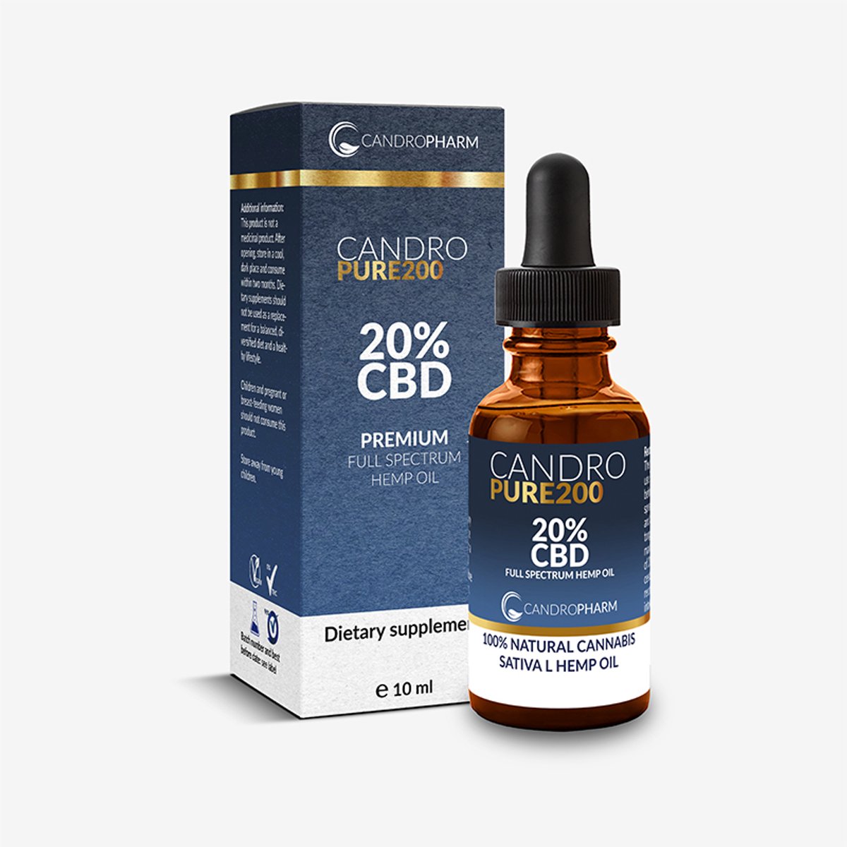 CandroPure200 20% Full SpectrumCBD Olie - 10ml Hennep Olie Full Spectrum - Natuurlijk Extract uit NL - Voor dagelijks gebruik