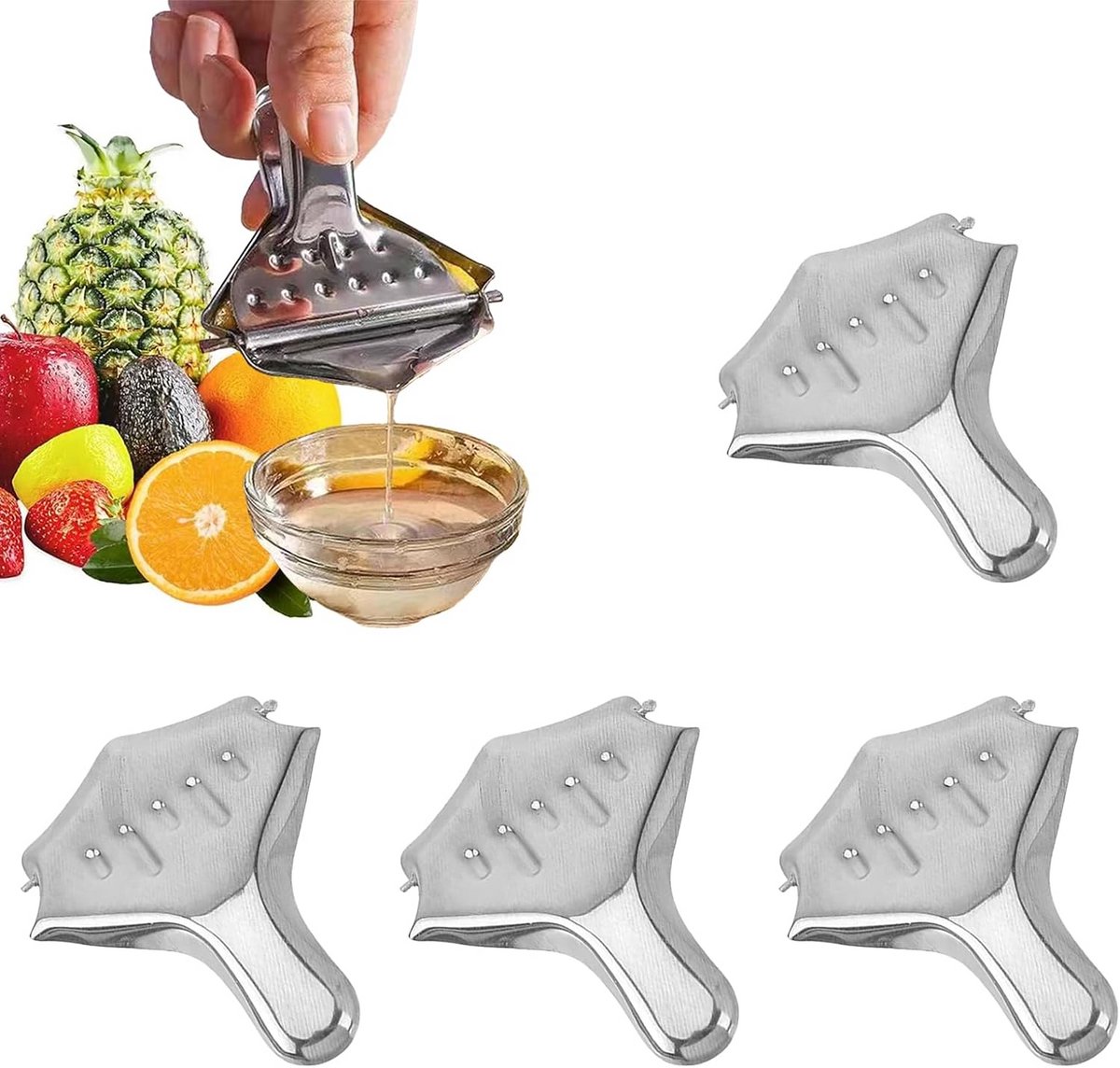 Set van 4 Roestvrijstalen Handpersen voor Vers Citrusfruit Sap