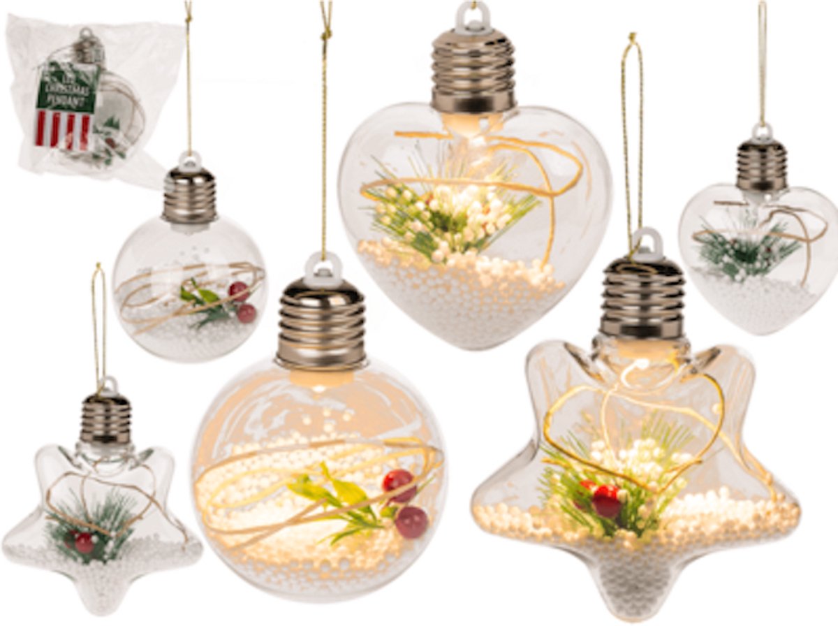 Out of the Blue - Set van 3 - Kunststof Kerstboom hangers met LED - 3 Verschillende Hangers - 8x8 cm - Kerstversiering - Lichtgevende Kerstdecoratie voor Kerstboom & Huis