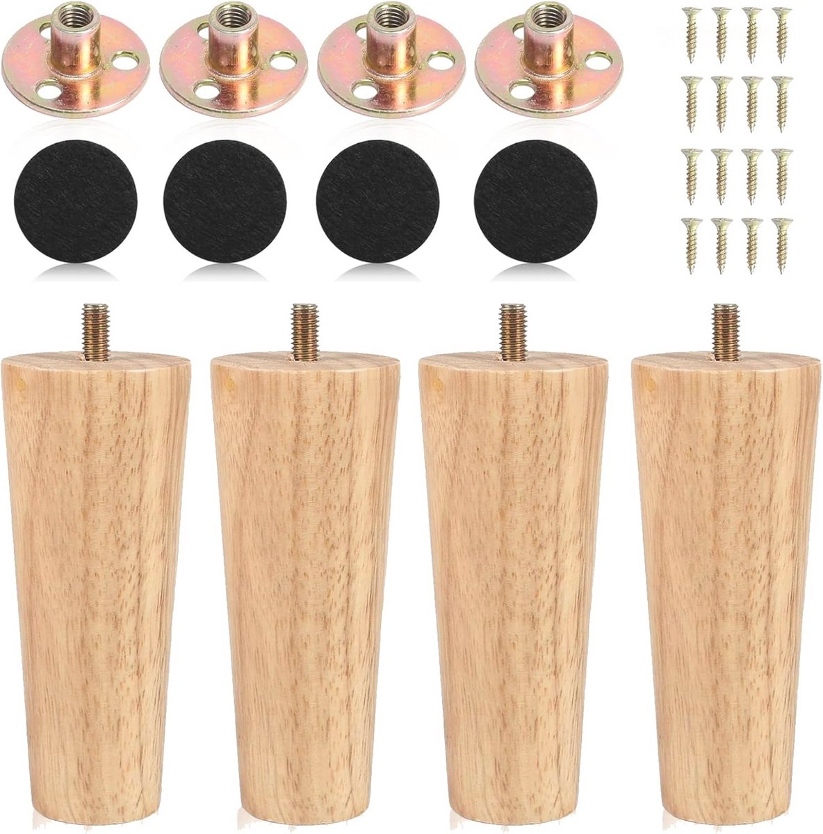 Houten meubelpoten 15 cm - 4 stuks met anti-slip - Geschikt voor tafels en banken
