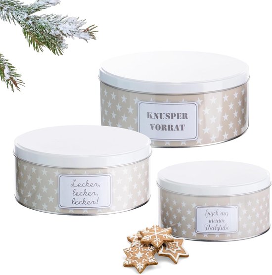 MZJAUVF 3 stuks kersttrommels, koekjesdoos, metaal