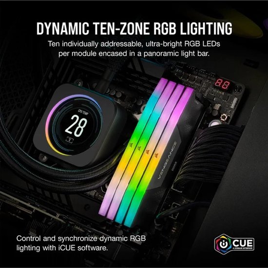 Corsair Vengeance RGB - RAM-geheugen - 32 GB - DDR5 - 6000MHz - 2x