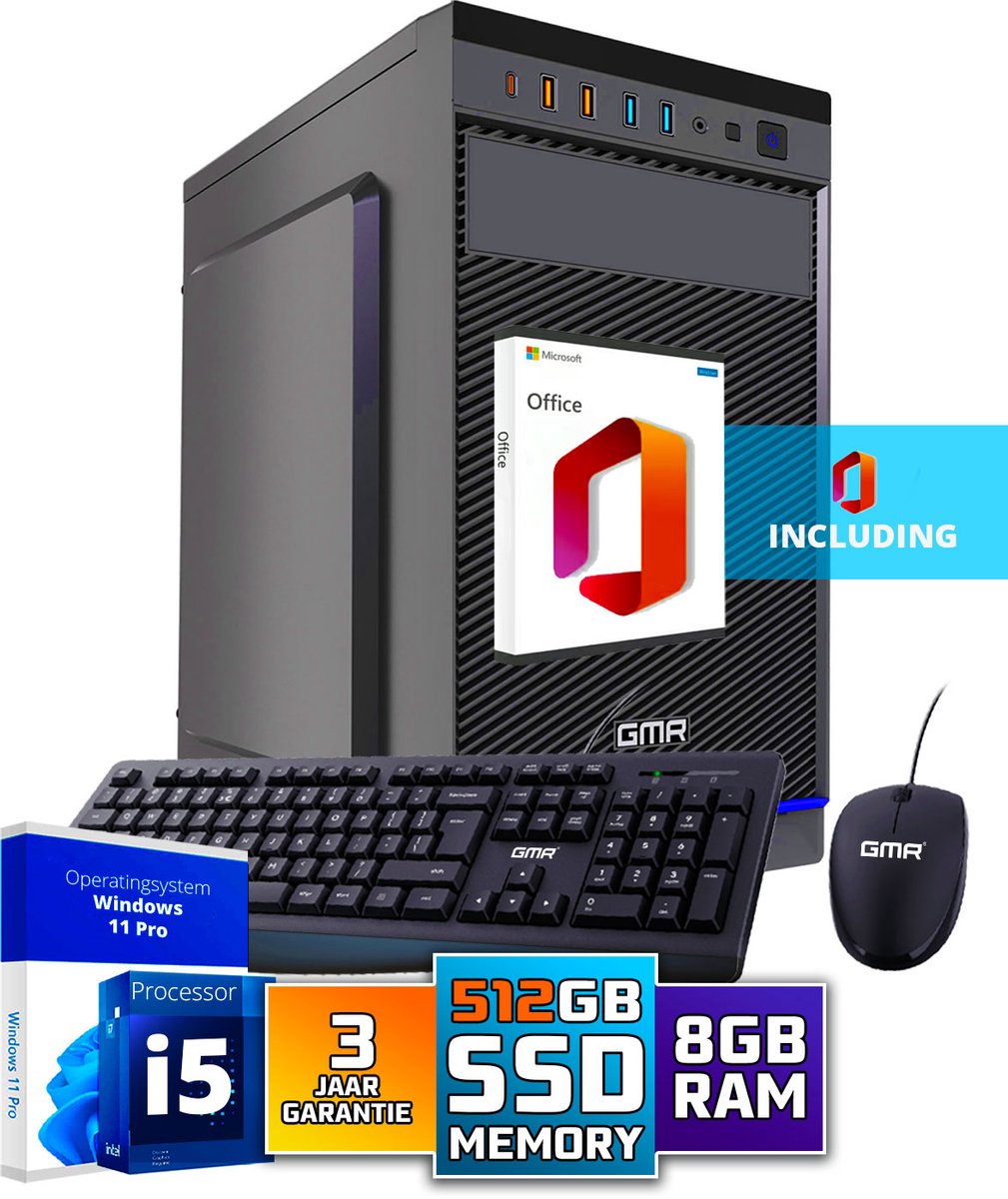 Intel Ultra Compleet Desktop PC | Intel Core i5 | 8 GB RAM | 512GB SSD M.2 | Windows 11 Pro | Business Office Multimedia Computer | Inclusief Muis & Toetsenbord en Microsoft Office!