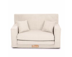 Flumi opvouwbare mini kindersofa van ribfluweel – zachte kinderbank met uitklapfunctie en afneembare hoes, beige