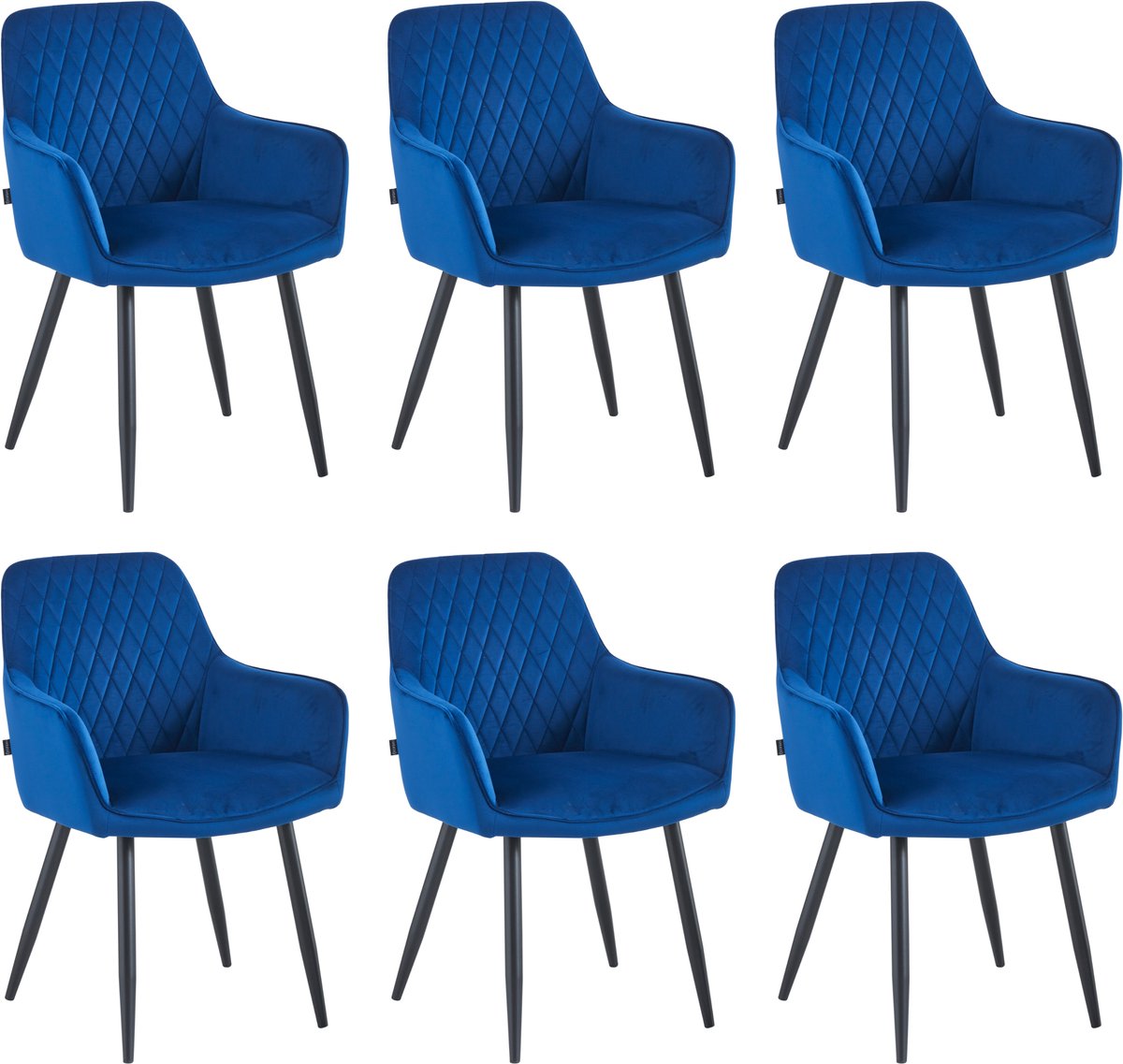 Colenis® - Beverly Eetkamerstoel - Set Van 6 - Blauw - Fluweel - Met armleuning