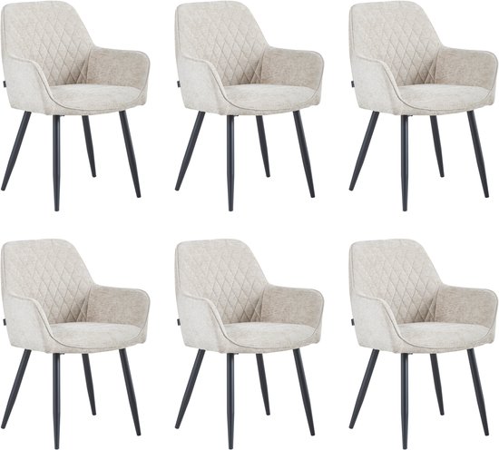 Colenis® - Beverly Chaise de Salle à Manger - Set Van 6 - Taupe - Tissu Chenille - Industriel