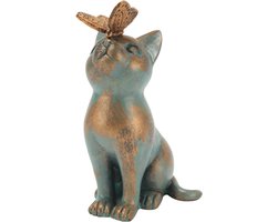 Schattig Tuinbeeld Kat met Vlinder - Levendige Buitenbeelde voor Tuin en Patio