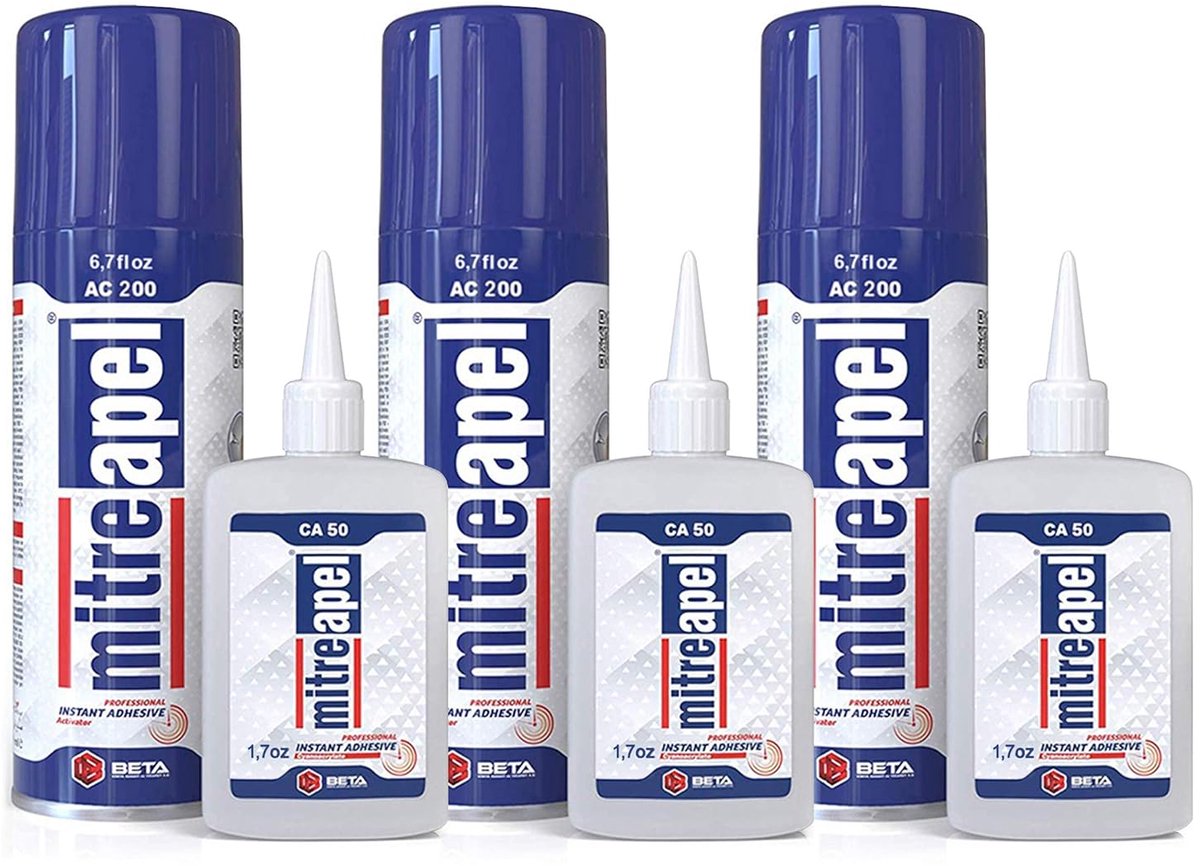 Mitreapel Secondelijm met Activator – 200 ml – 3 stuks – Superlijm – Sterke Secondelijm – Snelle en Betrouwbare Reparaties in Seconden - Twee-componentenlijm - Super Glue Instant Adhesive with Activator