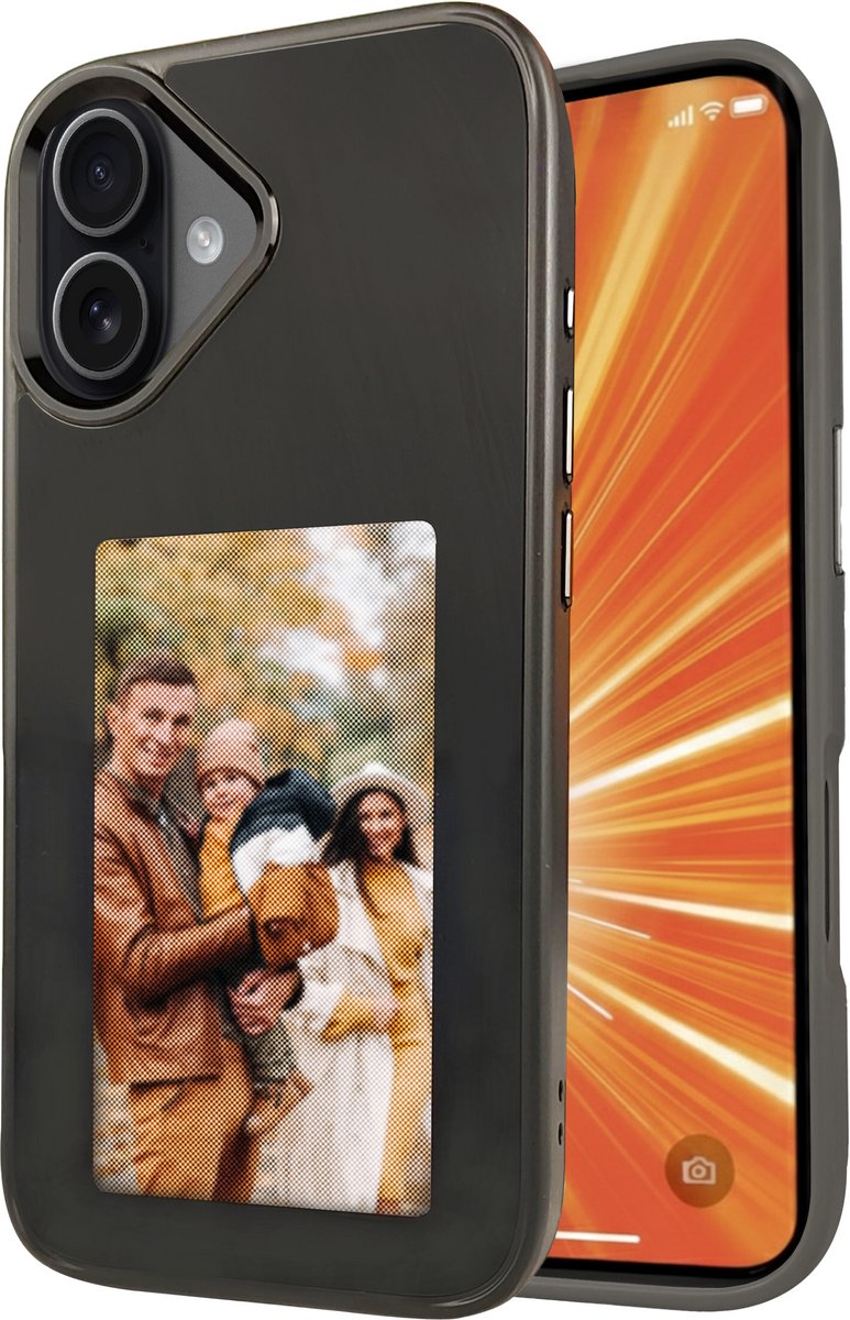 R2B Foto Hoesje geschikt voor iPhone 17 - Incl. Screenprotector - Geschikt voor E ink - Telefoonhoesje met eigen foto incl. App - Zwart