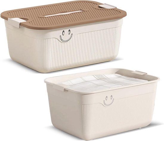 2friends Set van 2 opbergdozen met deksel, 60 liter, stapelbare plastic dozen voor kantoor, keuken, garage en kinderkamer, praktische kisten met clipsluitingen, ventilatiekleppen, Made in EU
