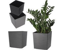 Vierkante Bloembak 41,5 cm - Grijze Kunststof Plantenpot voor Binnen en Buiten