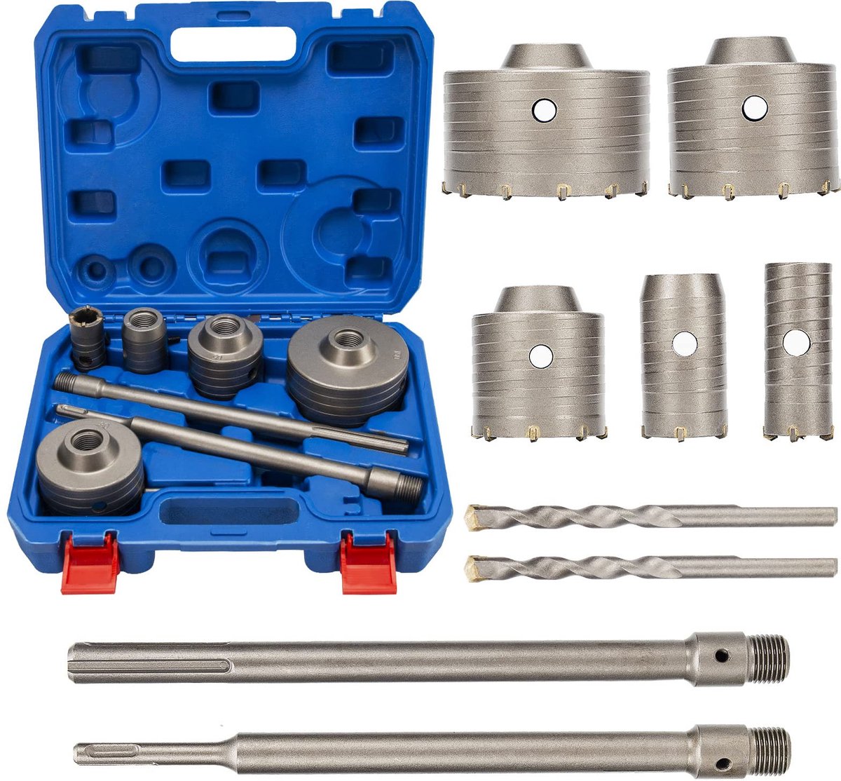 9-delige betongatenzaagboor met schacht 30 mm, 40 mm, 65 mm, 80 mm, 100 mm gatopener en snijbitset