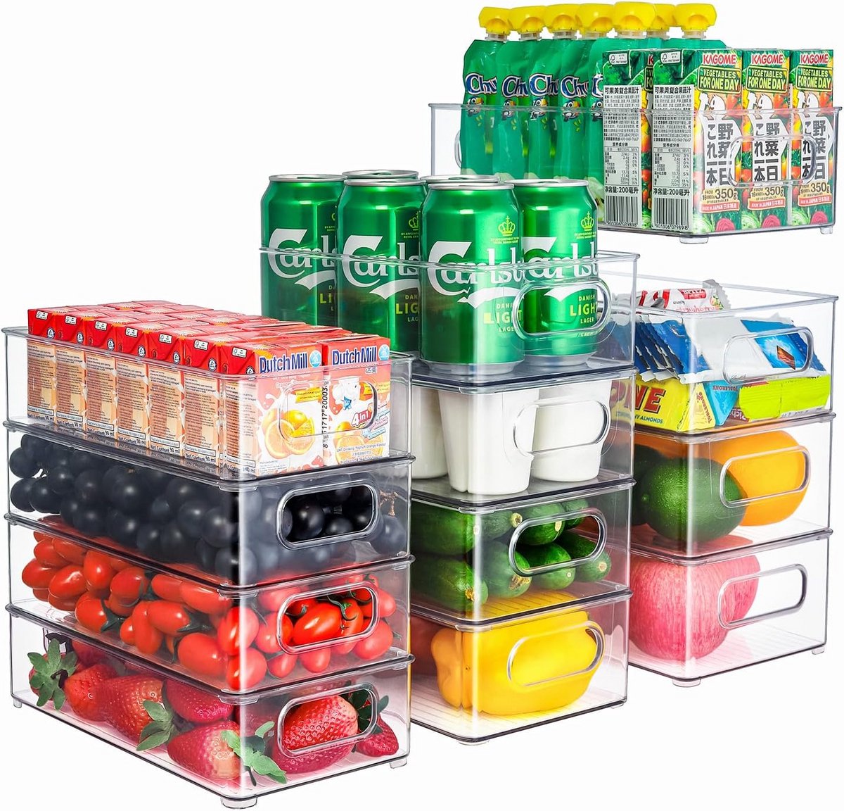 Stapelbare Koelkast Organizer Set van 12 - Transparante BPA-vrije Opbergdozen voor Keuken en Koelkast