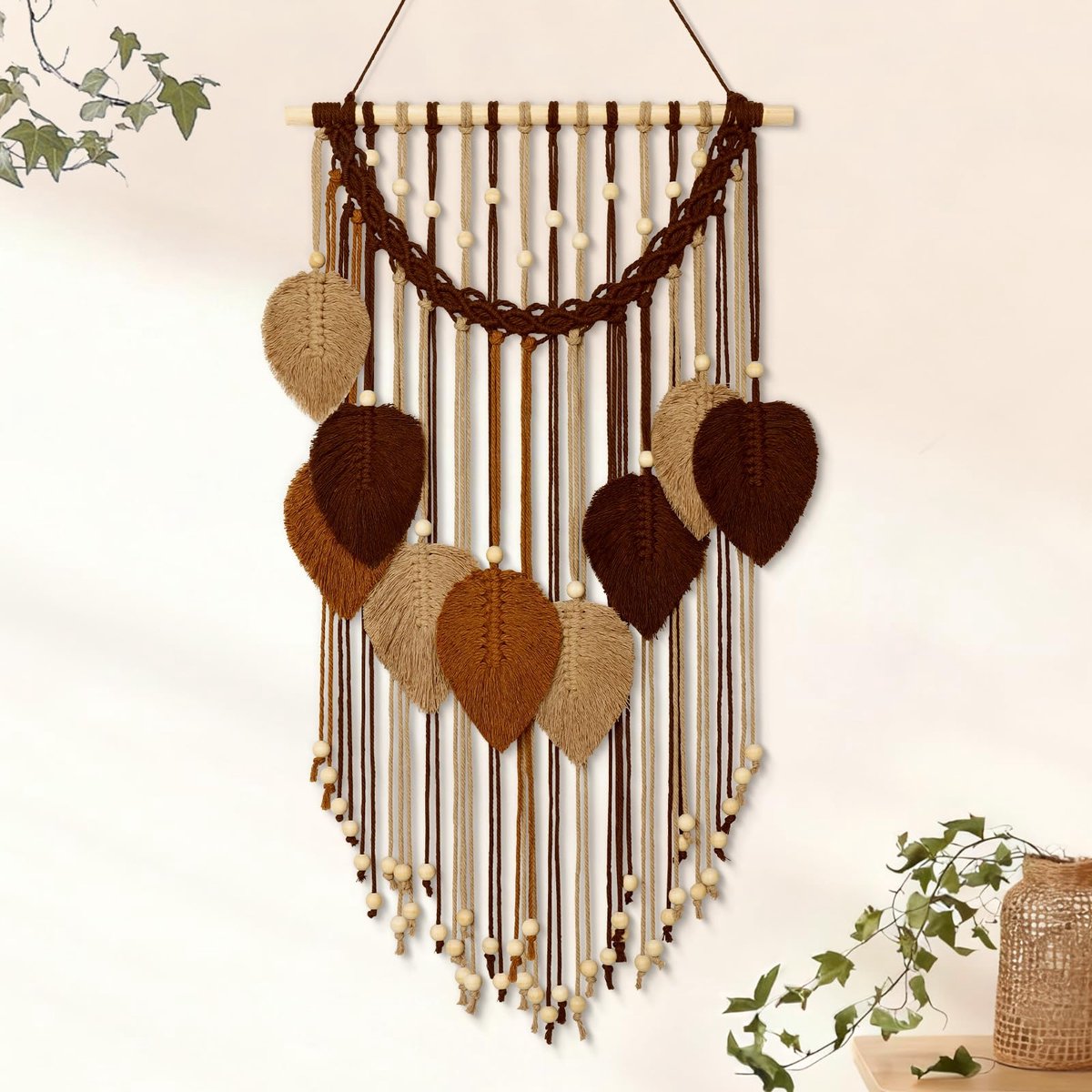 Unyqoos Boho Chic Wandtapijt in Kaki Bruin voor Slaapkamer en Woningdecoratie
