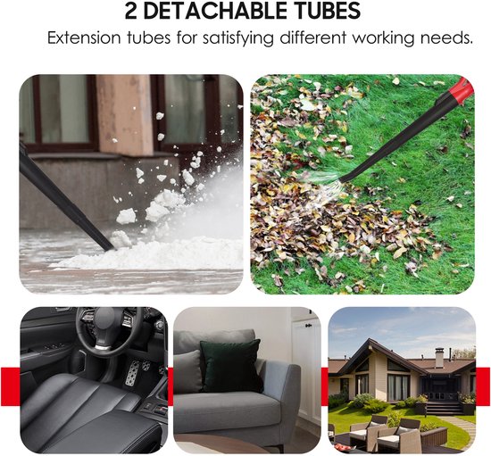 20V snoerloze elektrische bladblazer met 2-snelheidsregeling, 60 MPH / 130 MPH, draagbare handbediende bladblazer, veegmachine met verlengbuizen, 2,0 Ah accu, snellader voor dakgoot, tuin, gazon, pad, werkplek, ROOD EU van Merkloos	 — afbeelding 4