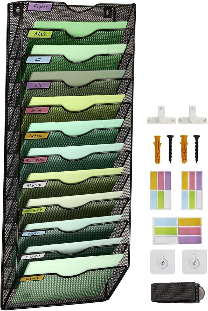 12-Tier Mesh Muur Bestand Organizer - Verticale Opknoping voor Kantoor, School en Thuis