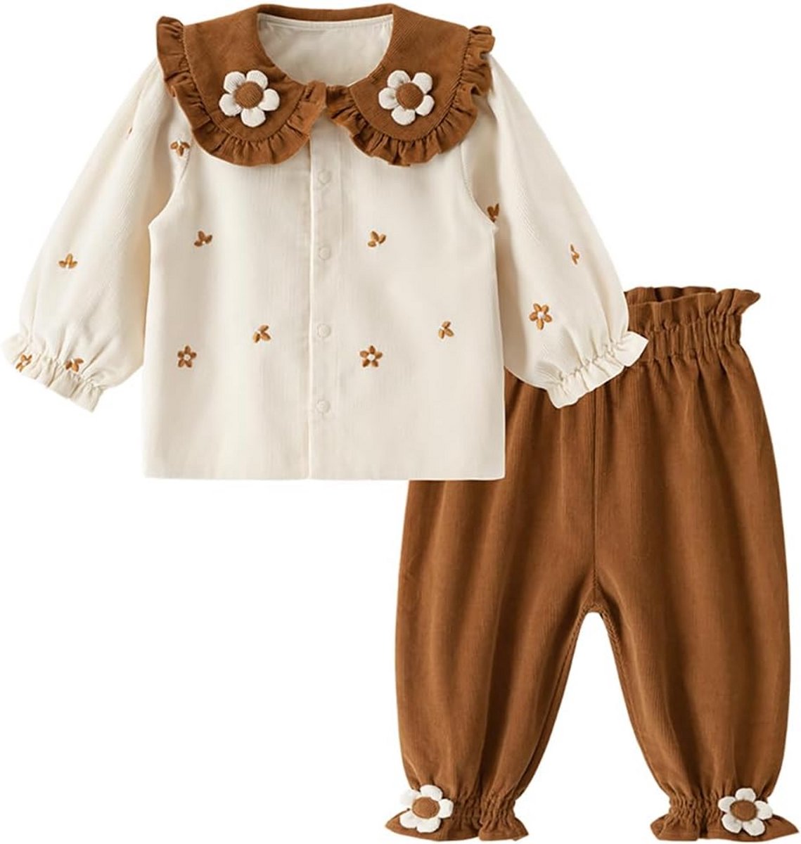 Schattige Babymeisjes Kledingset Katoen Lange Mouwen Top en Taillebroek