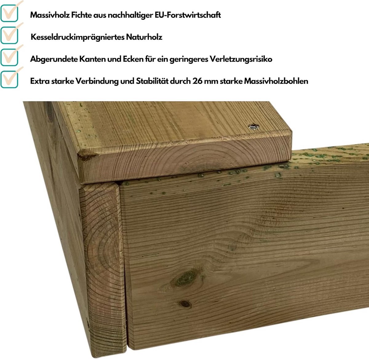 Houten Zandbak 120x120 cm met Afdekking en Zitjes - Stevig Sparrenhout