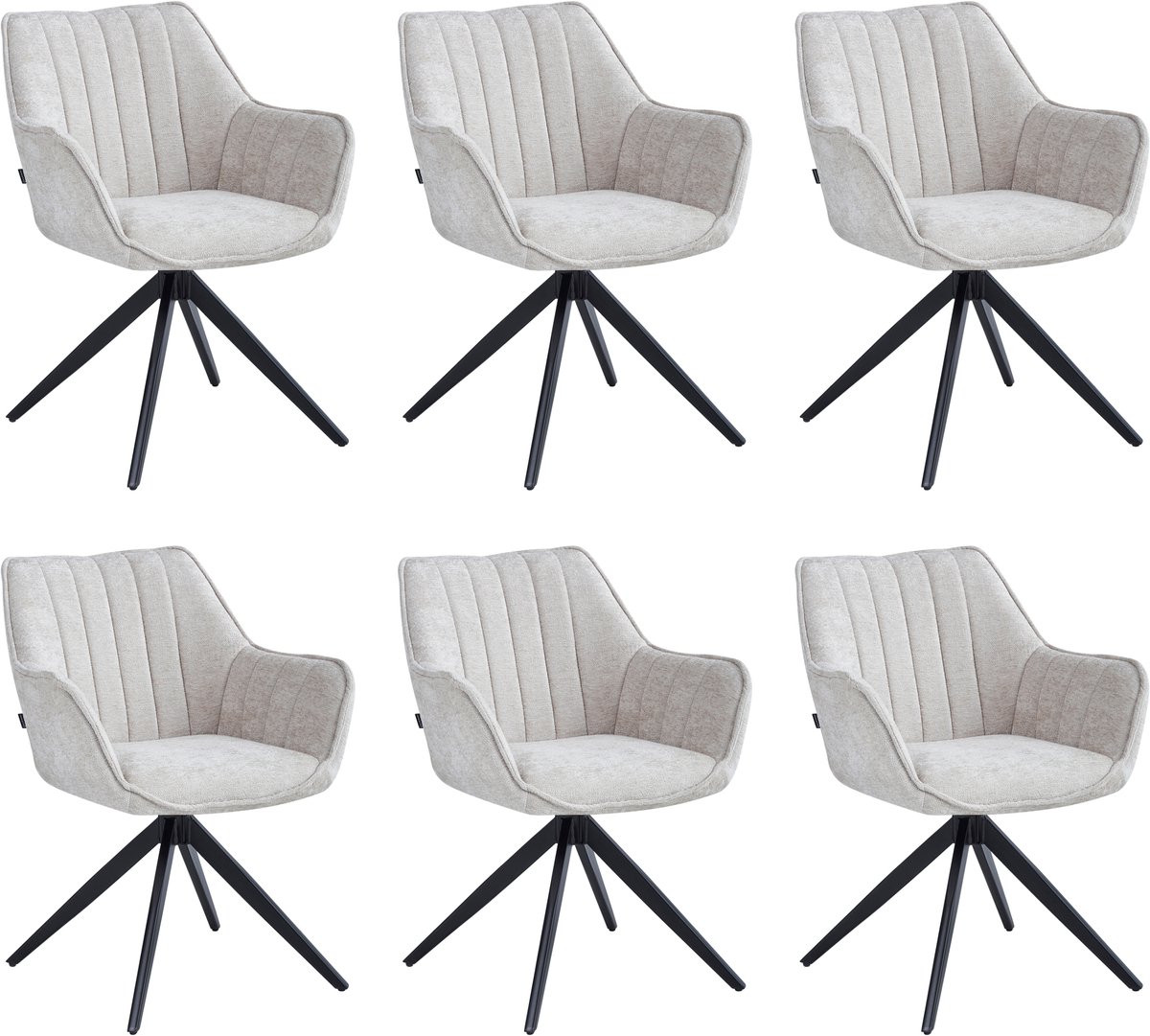 Colenis® - Yasmin Eetkamerstoel - Set van 6 - Beige - Chenille Stof - Gestoffeerde zitting - Metalen poten - 180° - Draaistoel