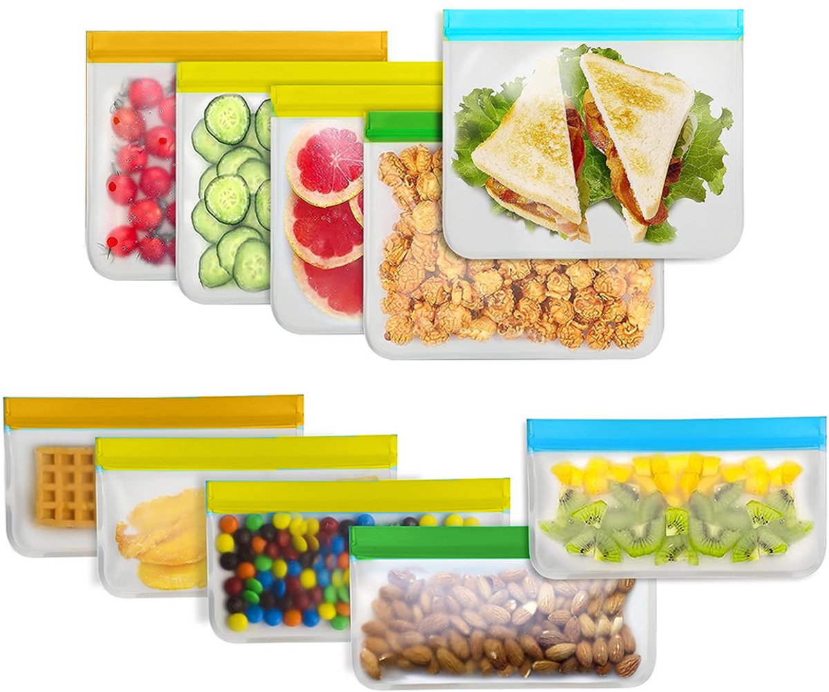 Gigicial Herbruikbare Lunchtassen - Herbruikbare Diepvrieszakken - Dubbele Sluiting & Lekvrij Waterdicht Ontwerp - 10 - Geel, Oranje, Groen, Blauw