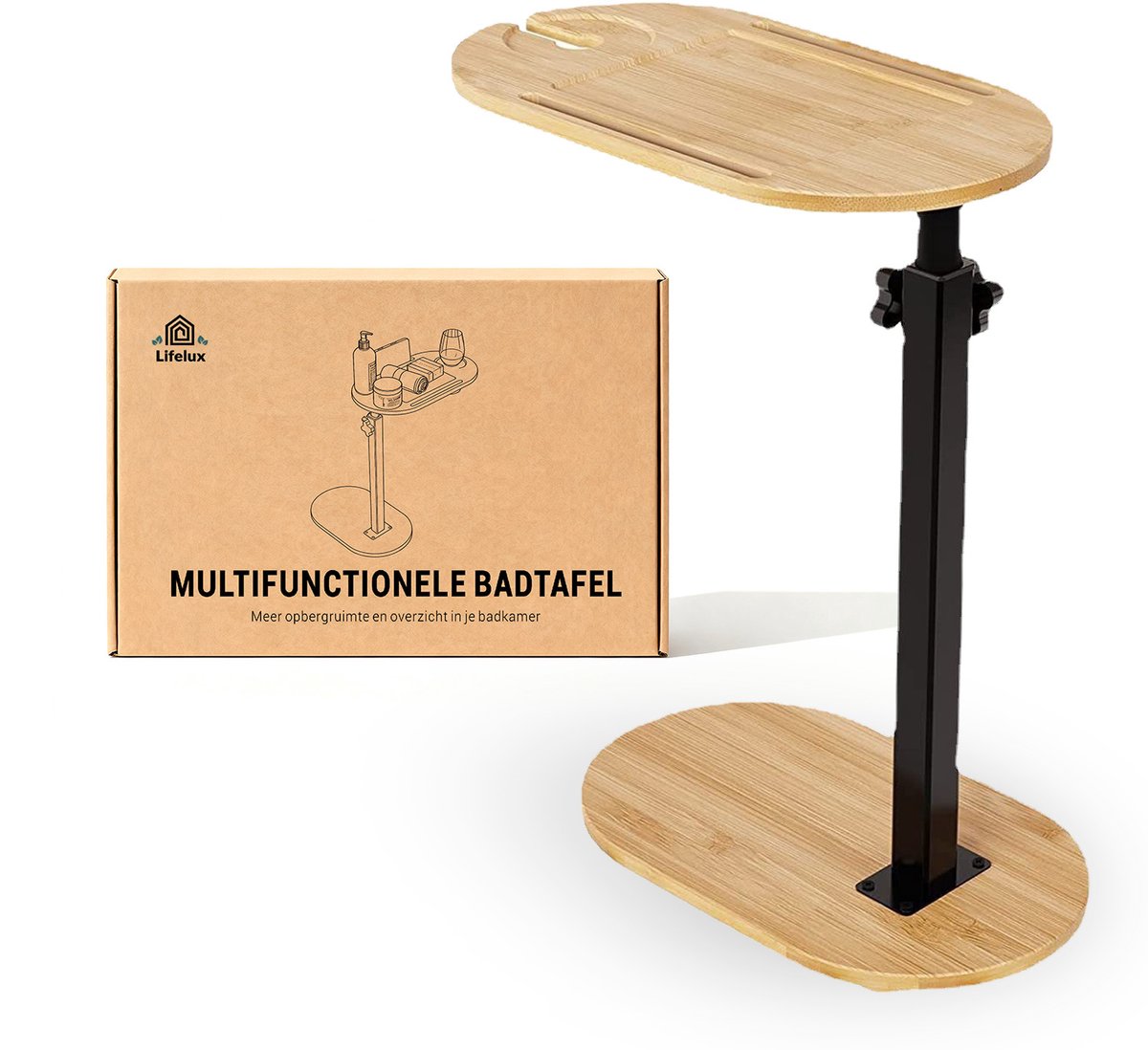 LifeLux Staande Badplank van Bamboe – Verstelbare Badtafel / Bijzettafel – Bad, Bed & Werkplek – Waterbestendig & Compact