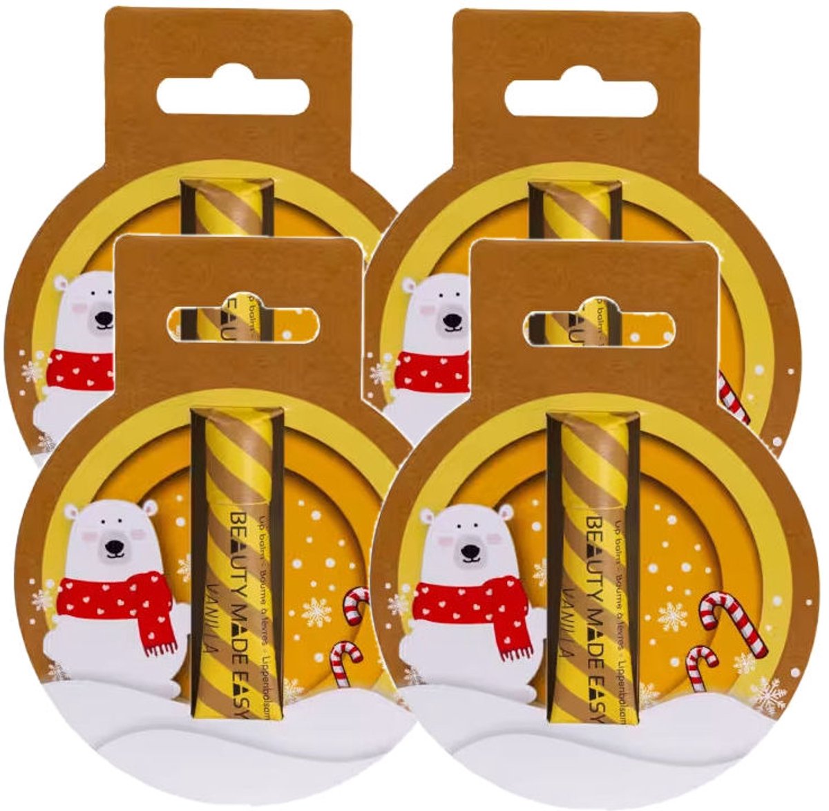 Beauty Made Easy - Plasticvrije Lip Balm - Christmas Edition - 4 Pak - Vanille - Voordeelverpakking