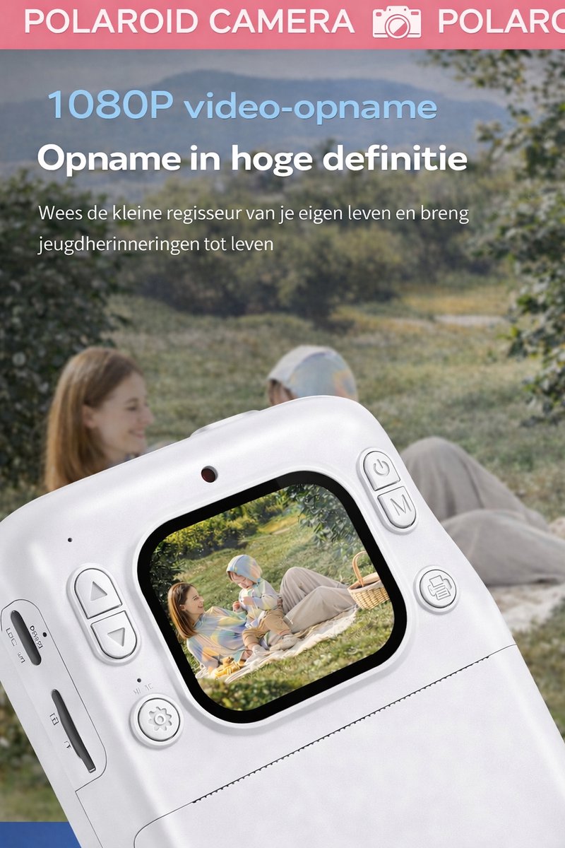 Jumalu Instant Camera – 2.4" HD Camera met Selfie Functie – 1080p – Inclusief 4 Rollen Fotopapier – Direct Print Camera voor Kinderen – Wit thumbnail 6