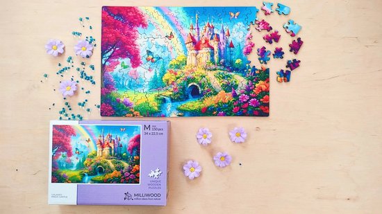 Milliwood - GA226 Houten Puzzel M Kasteel | 3D Puzzels bouwpakket | Hobby Speelgoed voor kinderen & volwassenen | Wanddecoratie Woonkamer | 150 stukjes 34x22.5cm | In luxe geschenkdoos