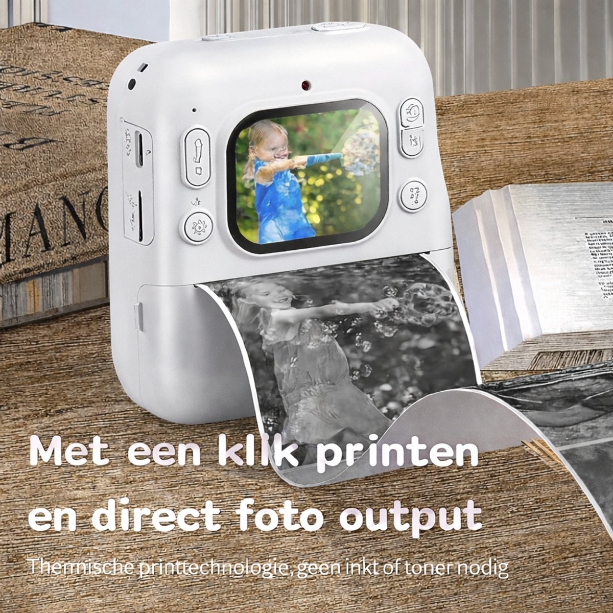 Jumalu Instant Camera – 2.4" HD Camera met Selfie Functie – 1080p – Inclusief 4 Rollen Fotopapier – Direct Print Camera voor Kinderen – Wit thumbnail 4