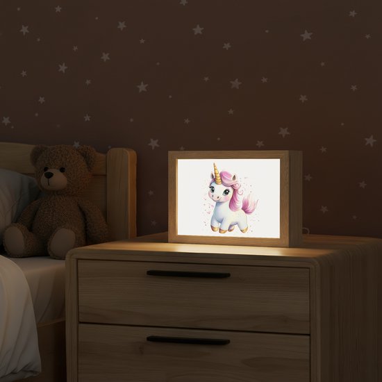 Nachtlampje 20x15 cm - Kinder lamp - Eenhoorn - Roze - Magie - Tafellamp kinderkamer - Slaapkamer lamp - Bedlamp kinderen - Kinderlampje stopcontact - Wandlamp babykamer - Nachtlampjes van Merkloos — afbeelding 2