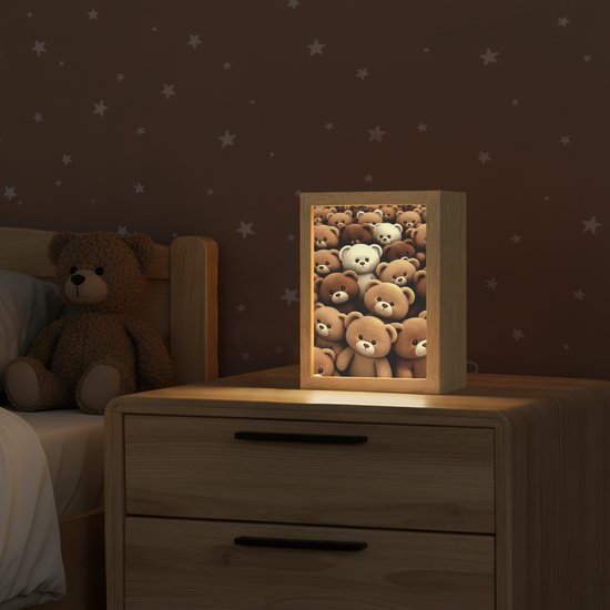 Nachtlampje 15x20 cm - Kinder lamp - Teddybeer - Knuffel - Bruin - Beer - Jongens - Meisjes - Tafellamp kinderkamer - Slaapkamer lamp - Bedlamp kinderen - Kinderlampje stopcontact - Wandlamp babykamer - Nachtlampjes van Zenivo — afbeelding 2
