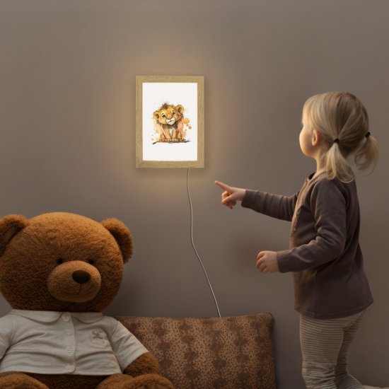 Nachtlampje 15x20 cm - Kinder lamp - Leeuw - Waterverf - Bruin - Dieren - Meisjes - Jongens - Tafellamp kinderkamer - Slaapkamer lamp - Bedlamp kinderen - Kinderlampje stopcontact - Wandlamp babykamer - Nachtlampjes van Merkloos — afbeelding 5