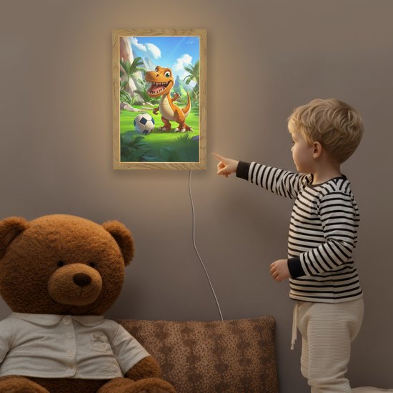 Nachtlampje 20x30 cm - Kinder lamp - Dino - Voetbal - Groen - Tafellamp kinderkamer - Slaapkamer lamp - Bedlamp kinderen - Kinderlampje stopcontact - Wandlamp babykamer - Nachtlampjes van Merkloos — afbeelding 5
