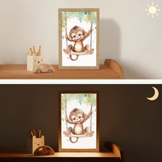 Nachtlampje 20x30 cm - Kinder lampje - Aap - Dier - Kinderen - Jungle - Tafellamp kinderkamer - Slaapkamer lamp - Bedlamp kinderen - Kinderlampje stopcontact - Wandlamp babykamer - Nachtlampjes van OnlyWow — afbeelding 4