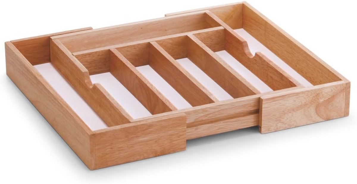 Uittrekbare Besteklade van Rubberhout en Melamine - 31,5-50 x 38 x 6 cm