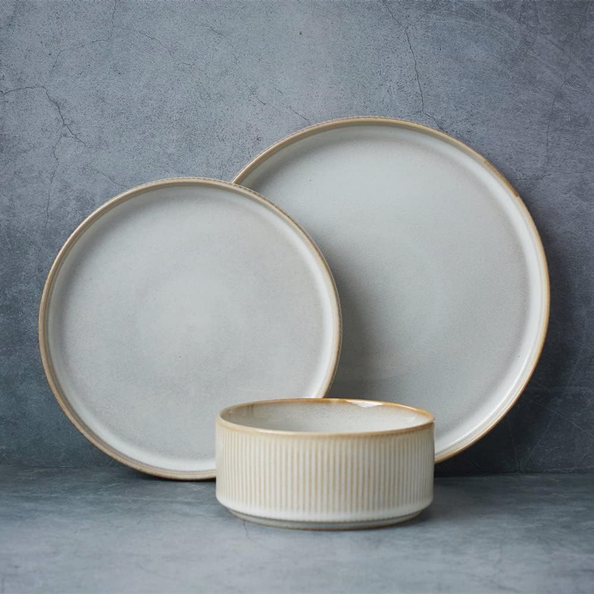 Servies Set voor 4 Personen - 12-delige Aardewerk Schotel Set in Cappuccino Wit